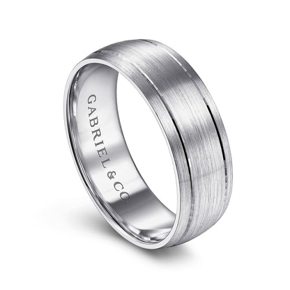 Gabriel & Co. Andrew Men's 7mm Satin Finish Wedding Ring in 14K White Gold front view
