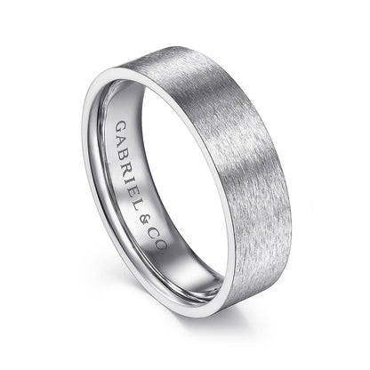 Gabriel & Co. Theodore Men's 6mm Brushed Finish Flat Wedding Ring in 14K White Gold front view