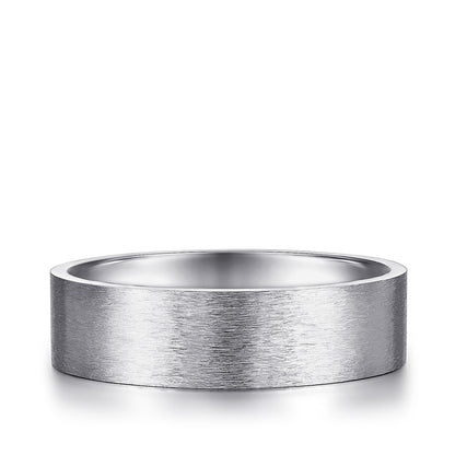 Gabriel & Co. Theodore Men's 6mm Brushed Finish Flat Wedding Ring in 14K White Gold