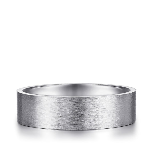 Gabriel & Co. Theodore Men's 6mm Brushed Finish Flat Wedding Ring in 14K White Gold