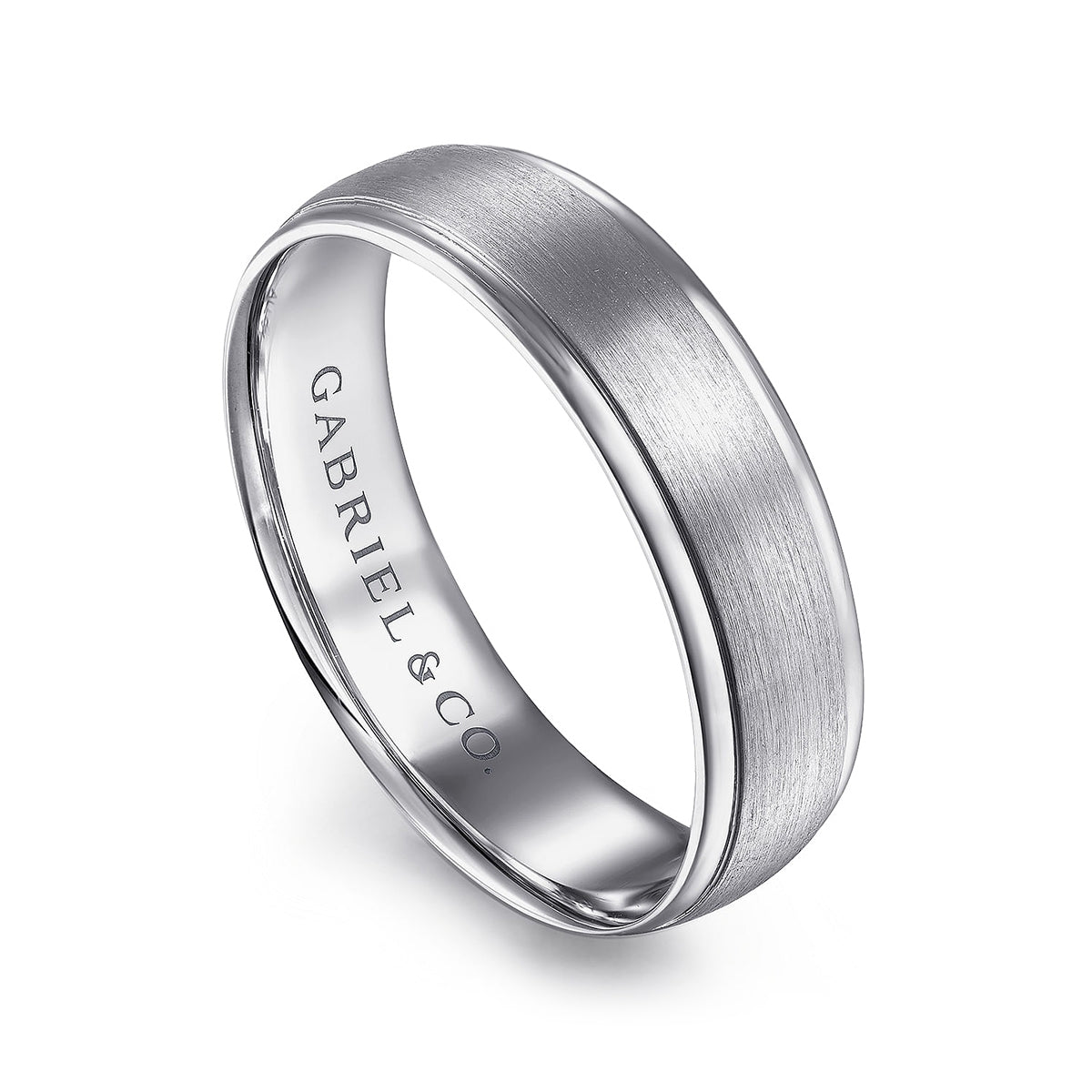 Gabriel & Co. Paul Men's 6mm Satin Finish Polished Edge Wedding Ring in 14K White Gold front view