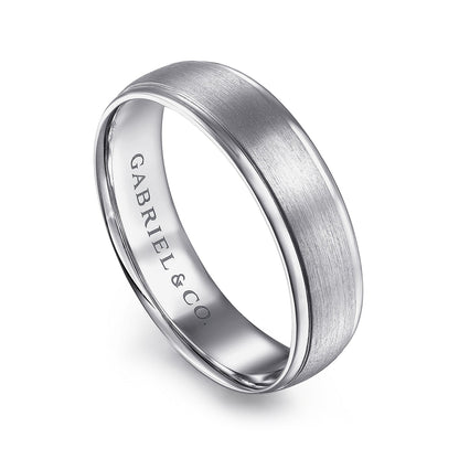 Gabriel & Co. Paul Men's 6mm Satin Finish Polished Edge Wedding Ring in 14K White Gold front view