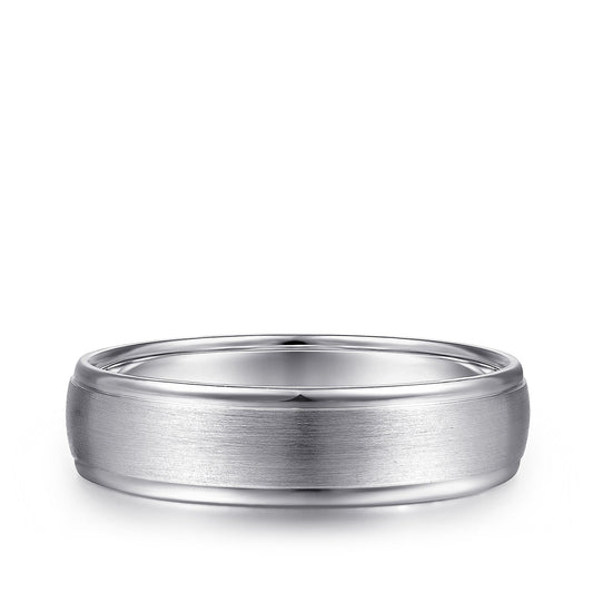 Gabriel & Co. Paul Men's 6mm Satin Finish Polished Edge Wedding Ring in 14K White Gold