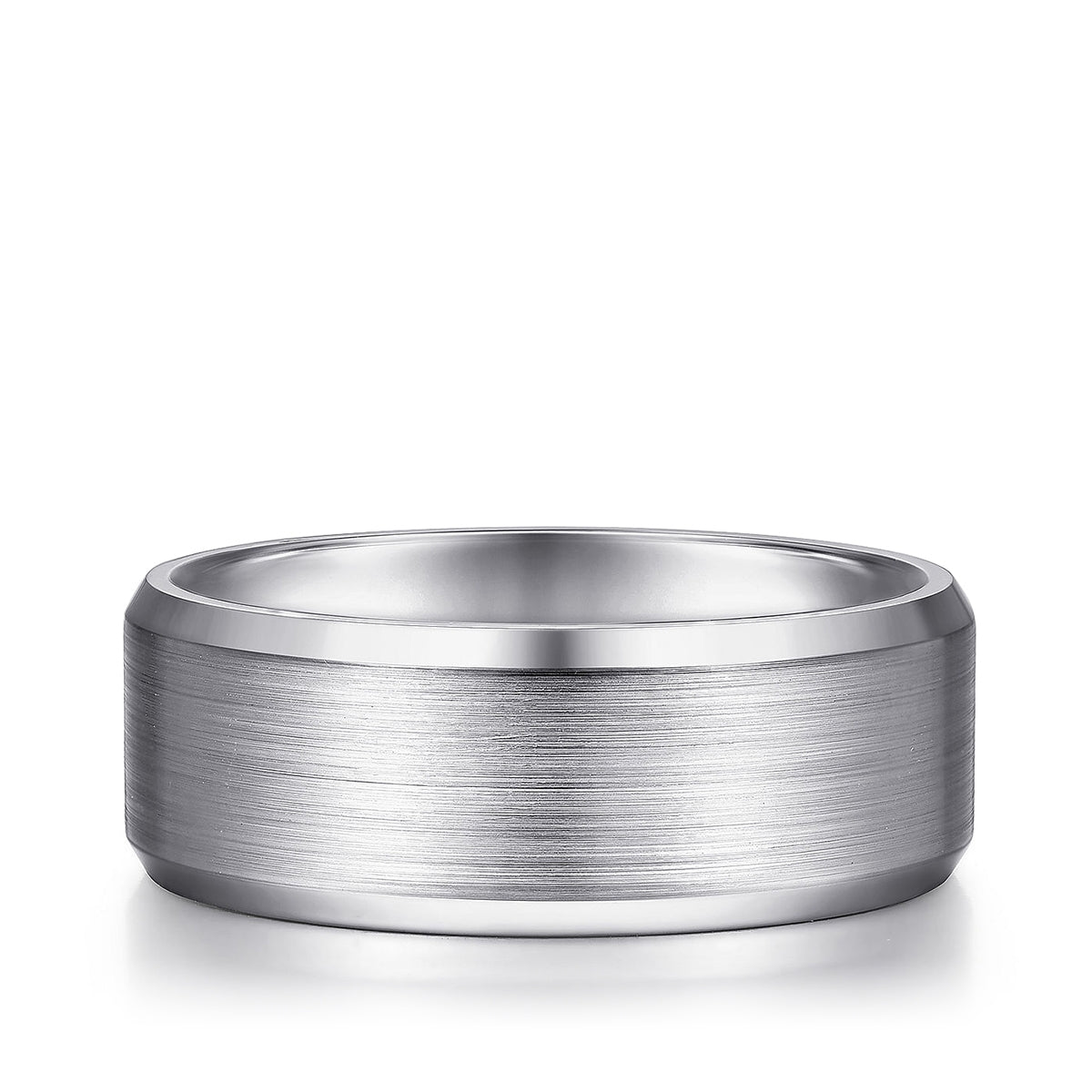 Gabriel & Co. Sebastian Men's 8mm Satin Finish Beveled Edge Wedding Ring in 14K White Gold