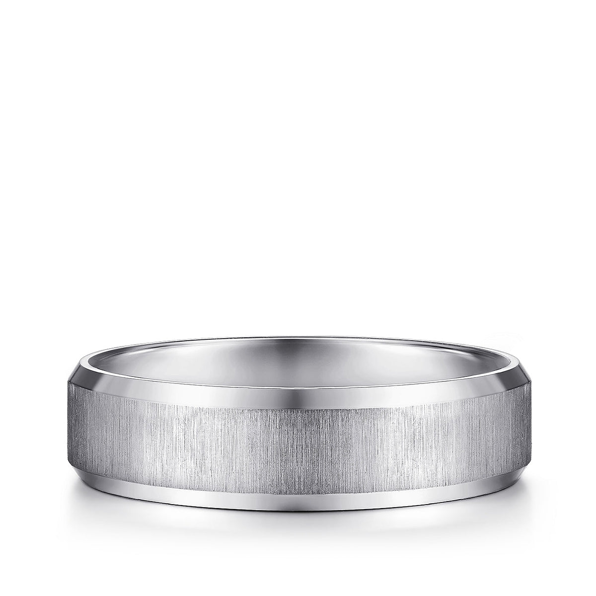 Gabriel & Co. Isaiah Men's 6mm Satin Finish Beveled Edge Wedding Ring in 14K White Gold