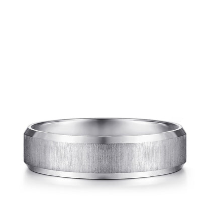 Gabriel & Co. Isaiah Men's 6mm Satin Finish Beveled Edge Wedding Ring in 14K White Gold