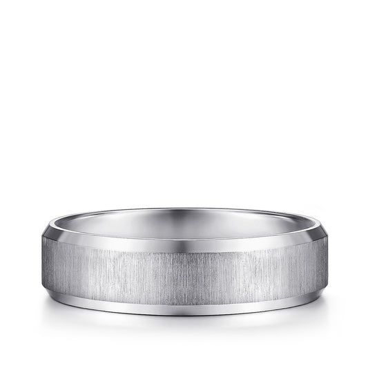 Gabriel & Co. Isaiah Men's 6mm Satin Finish Beveled Edge Wedding Ring in 14K White Gold