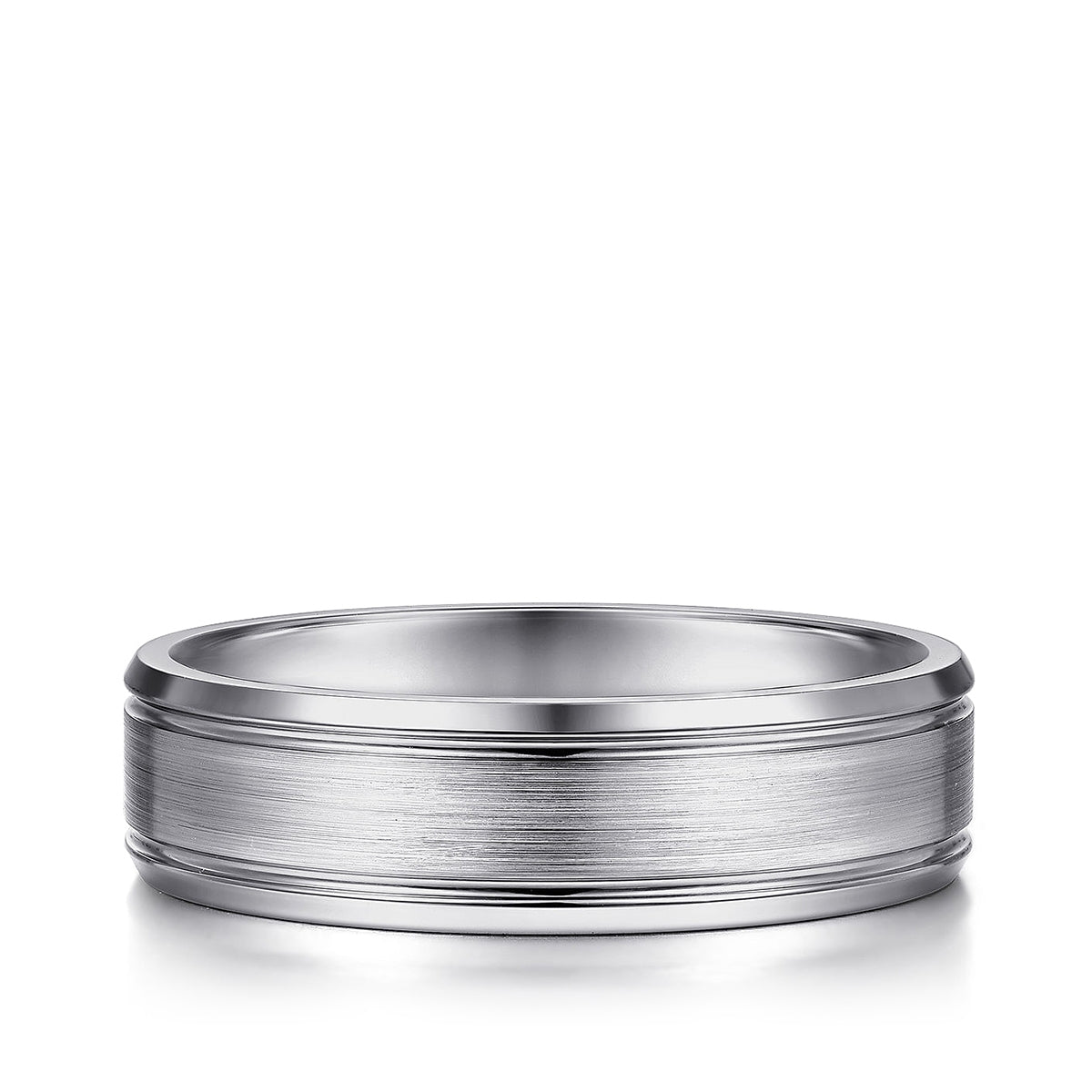 Gabriel & Co. Charles Men's 6mm Satin Finish Polished Edge Wedding Ring in 14K White Gold
