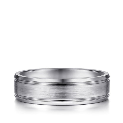 Gabriel & Co. Charles Men's 6mm Satin Finish Polished Edge Wedding Ring in 14K White Gold
