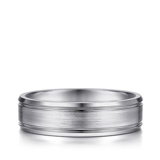 Gabriel & Co. Charles Men's 6mm Satin Finish Polished Edge Wedding Ring in 14K White Gold