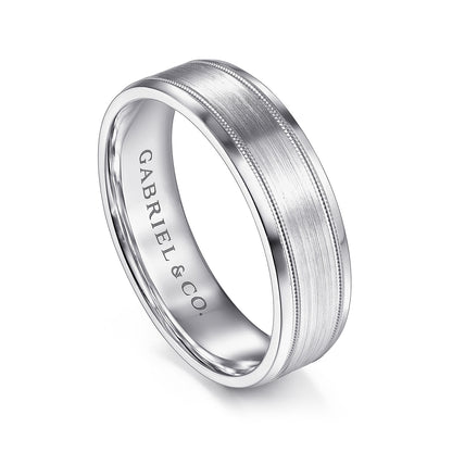 Gabriel & Co. Josiah Men's 6mm Satin Finish Polished Edge Wedding ring in 14K White Gold front view