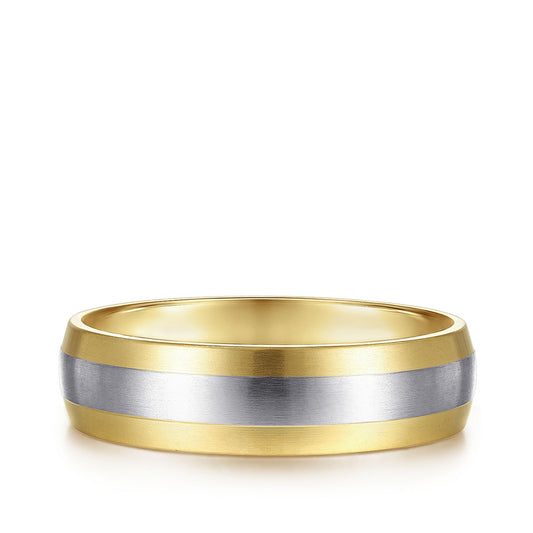 Gabriel & Co. Ezra Men's 6mm Satin Finish Color Block Wedding Ring in 14K White & Yellow Gold