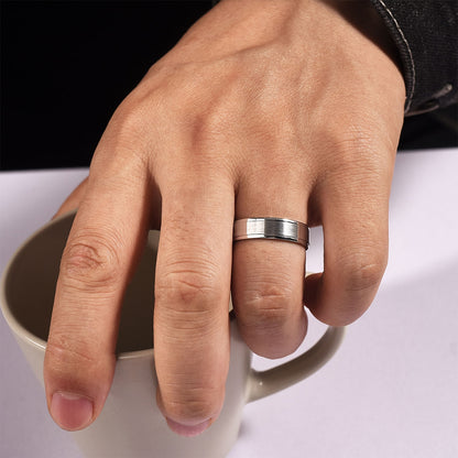 Gabriel & Co. Landon Men's 6mm Satin Finish Polished Edge Wedding Ring in 14K White Gold close-up detail