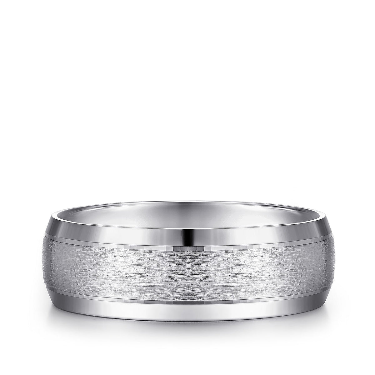Gabriel & Co. Robert Men's 7mm Rounded Satin Finish Beveled Edge Wedding Ring in 14K White Gold