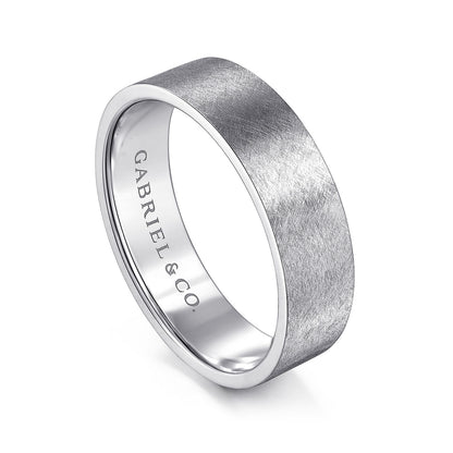 Gabriel & Co. Jaxson Men's 6mm Brushed Finish Flat Wedding Ring in 14K White Gold front view