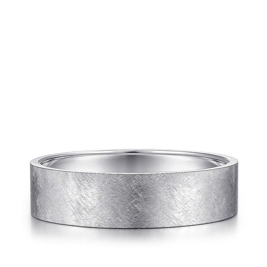Gabriel & Co. Jaxson Men's 6mm Brushed Finish Flat Wedding Ring in 14K White Gold