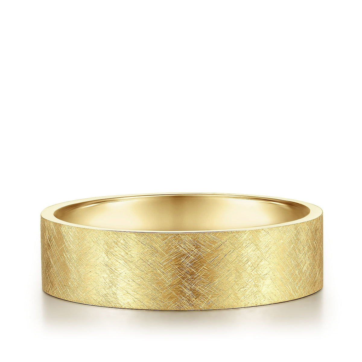 Gabriel & Co. Ian Men's 6mm Brushed Finish Flat Wedding Ring in 14K Yellow Gold