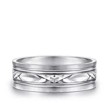 Gabriel & Co. Franco Men's 7mm Satin Finish Carved Wedding Ring in 14K White Gold
