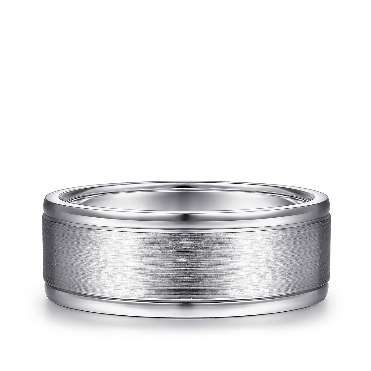 Gabriel & Co. Emmet Men's 8mm Satin Finish Polished Edge Wedding Ring in 14K White Gold