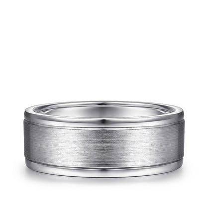 Gabriel & Co. Emmet Men's 8mm Satin Finish Polished Edge Wedding Ring in 14K White Gold