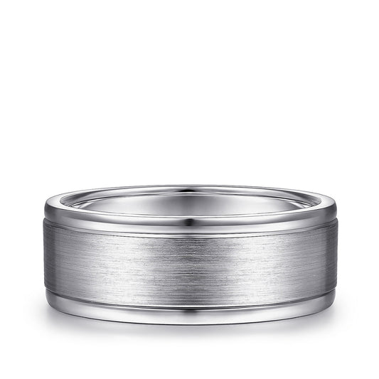 Gabriel & Co. Emmet Men's 8mm Satin Finish Polished Edge Wedding Ring in 14K White Gold
