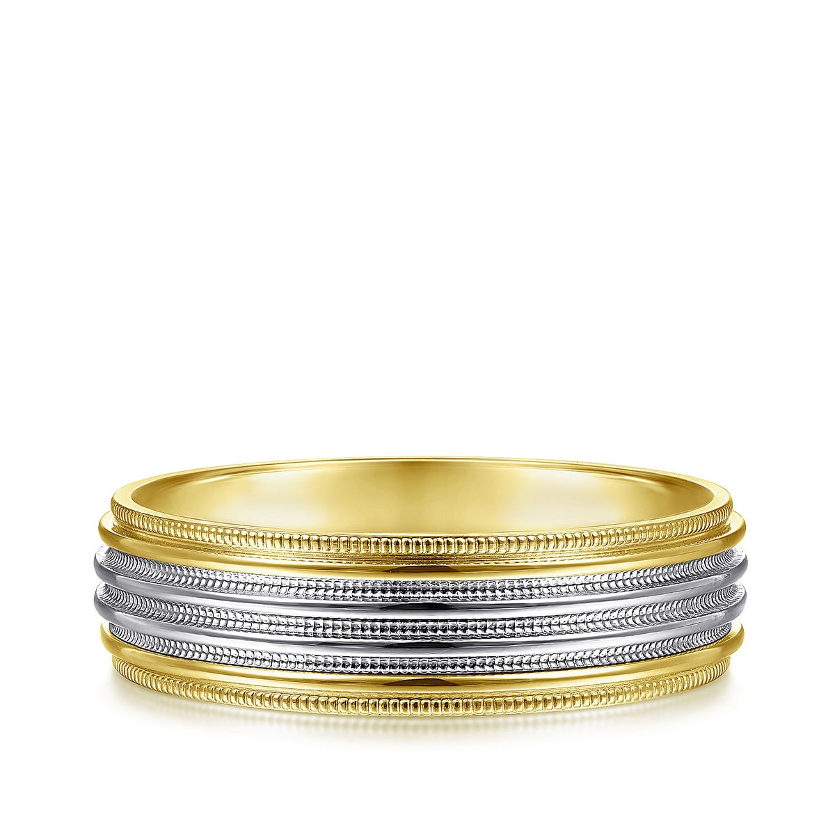Gabriel & Co. Evan Men's 6mm Milgrain Wedding Ring in 14K White & Yellow Gold