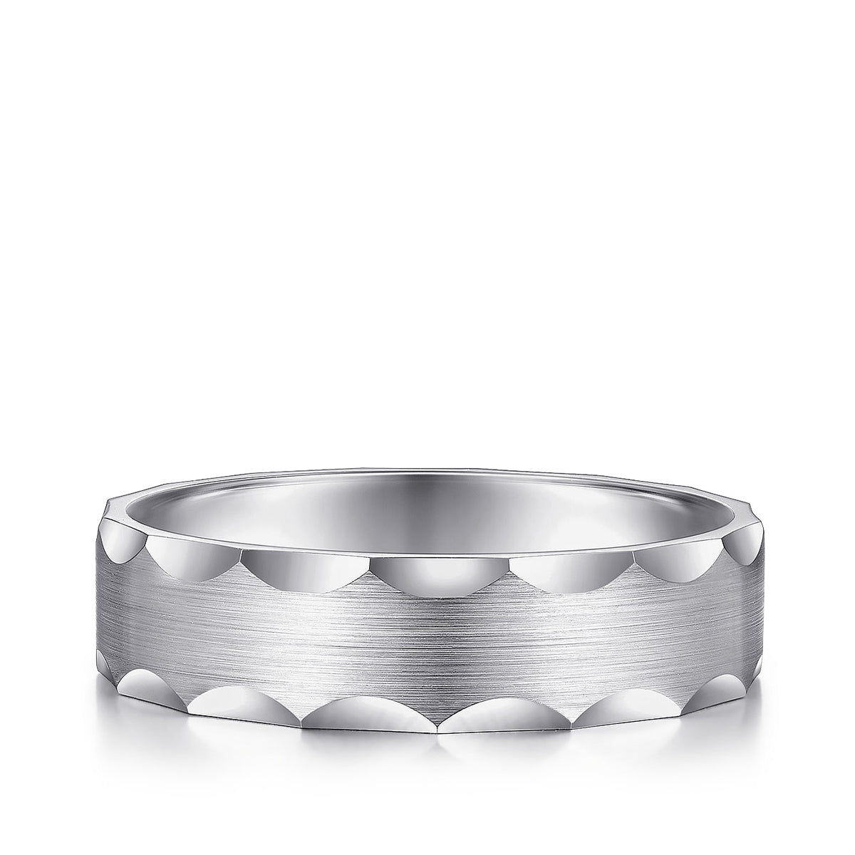 Gabriel & Co. Nicholas Men's 6mm Satin Finish Grooved Edge Wedding Ring in 14K White Gold
