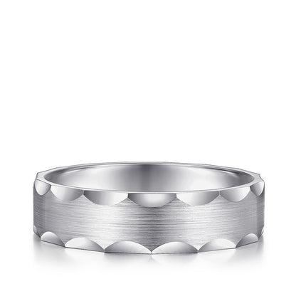 Gabriel & Co. Nicholas Men's 6mm Satin Finish Grooved Edge Wedding Ring in 14K White Gold
