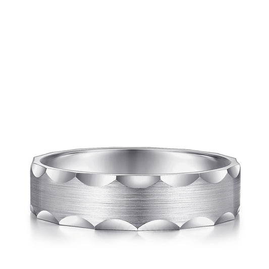 Gabriel & Co. Nicholas Men's 6mm Satin Finish Grooved Edge Wedding Ring in 14K White Gold