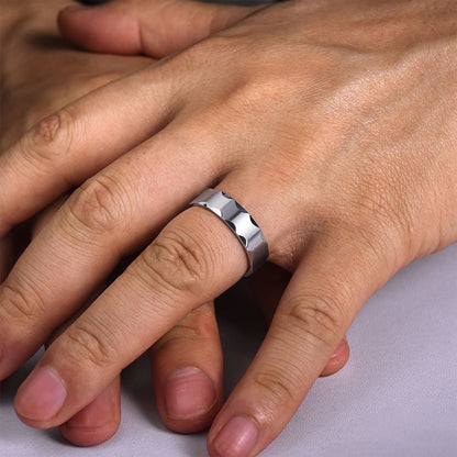 Gabriel & Co. Nicholas Men's 6mm Satin Finish Grooved Edge Wedding Ring in 14K White Gold close-up detail