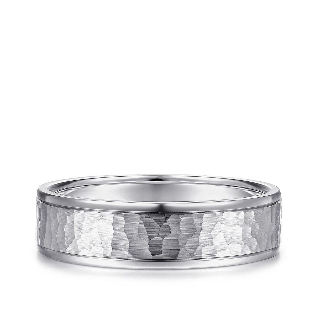Gabriel & Co. George Men's 6mm Hammered Finish Polished Edge Wedding Ring in 14K White Gold