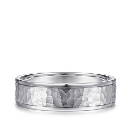 Gabriel & Co. George Men's 6mm Hammered Finish Polished Edge Wedding Ring in 14K White Gold
