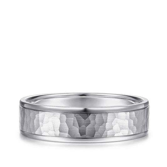 Gabriel & Co. George Men's 6mm Hammered Finish Polished Edge Wedding Ring in 14K White Gold