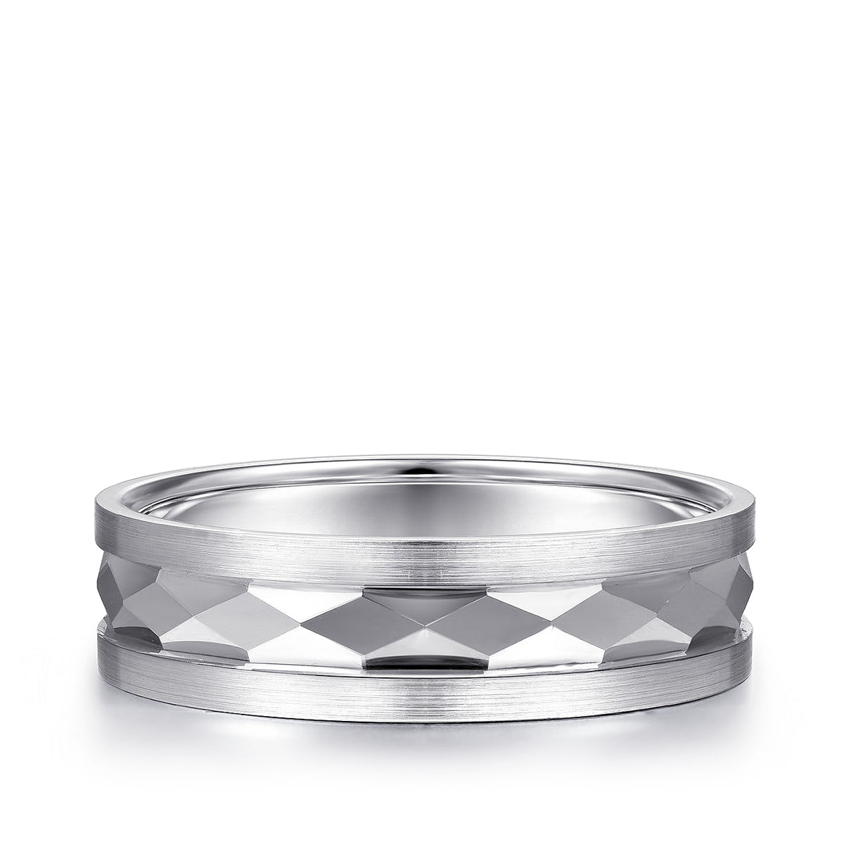 Gabriel & Co. Jack Men's 6mm Satin Finish Carved Wedding Ring in 14K White Gold