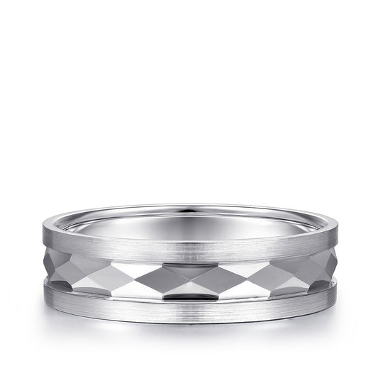 Gabriel & Co. Jack Men's 6mm Satin Finish Carved Wedding Ring in 14K White Gold
