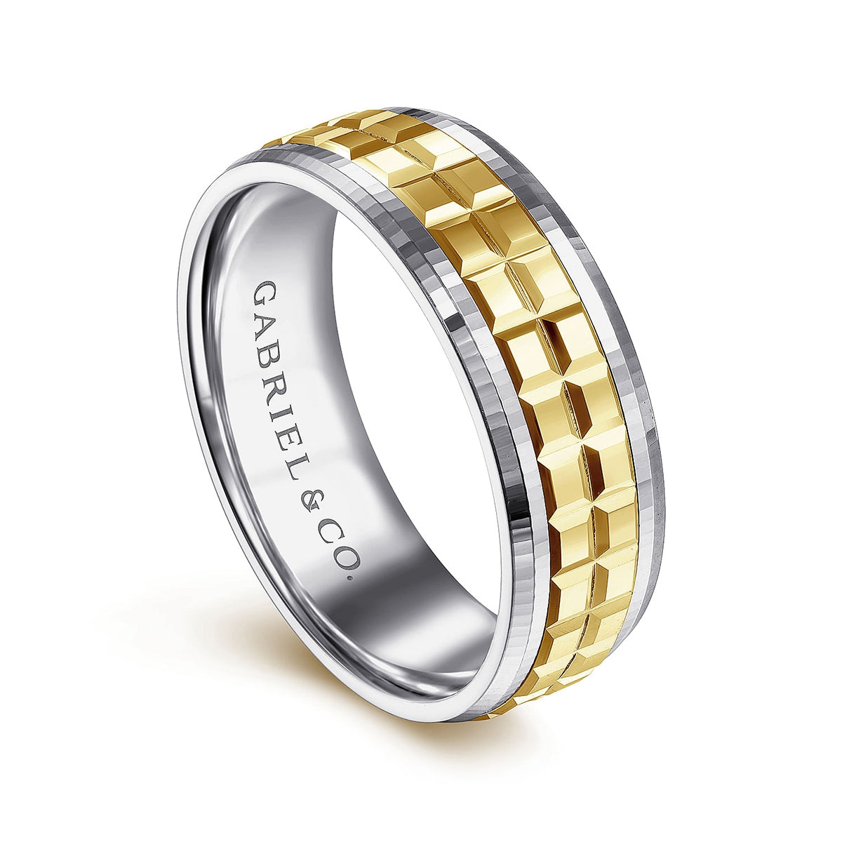 Gabriel & Co. Axel Men's 7mm Square Inlay Wedding Ring in 14K Yellow & White Gold front view