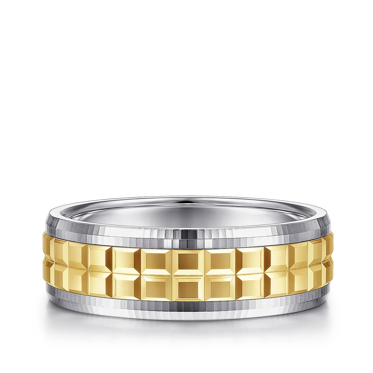 Gabriel & Co. Axel Men's 7mm Square Inlay Wedding Ring in 14K Yellow & White Gold