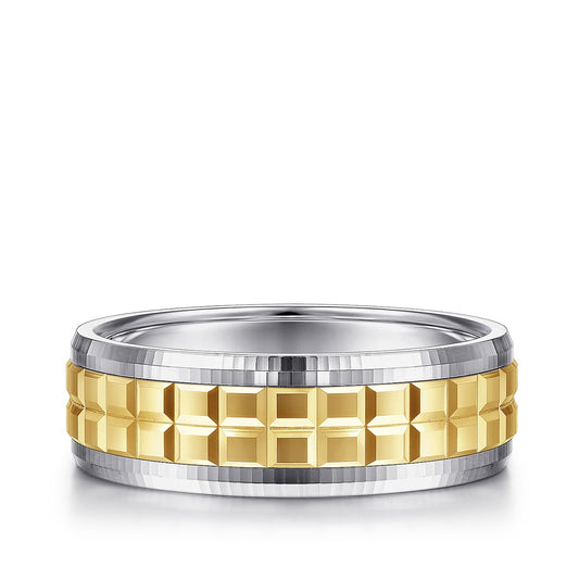 Gabriel & Co. Axel Men's 7mm Square Inlay Wedding Ring in 14K Yellow & White Gold