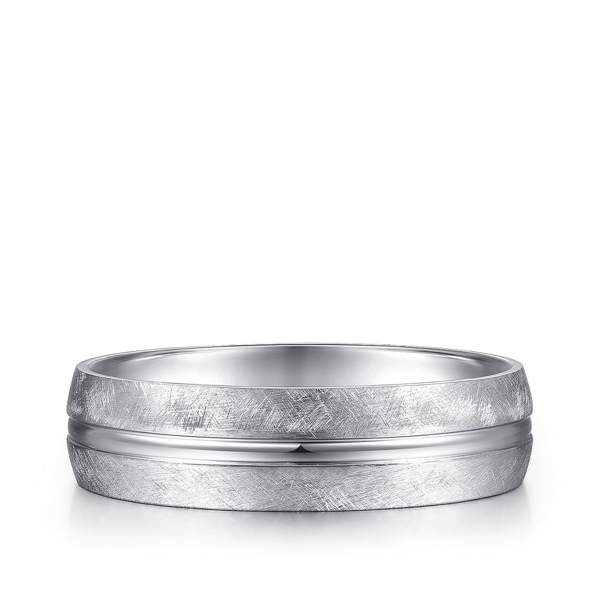 Gabriel & Co. Kayden Men's 6mm Brushed Finish & Polished Center Line Wedding Ring in 14K White Gold