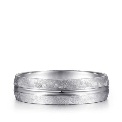 Gabriel & Co. Kayden Men's 6mm Brushed Finish & Polished Center Line Wedding Ring in 14K White Gold