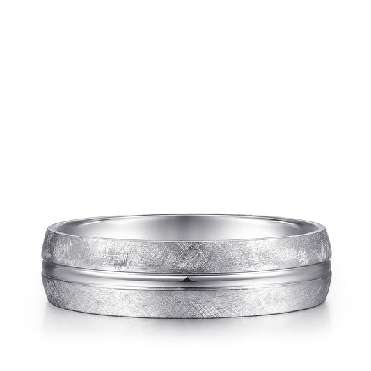 Gabriel & Co. Kayden Men's 6mm Brushed Finish & Polished Center Line Wedding Ring in 14K White Gold