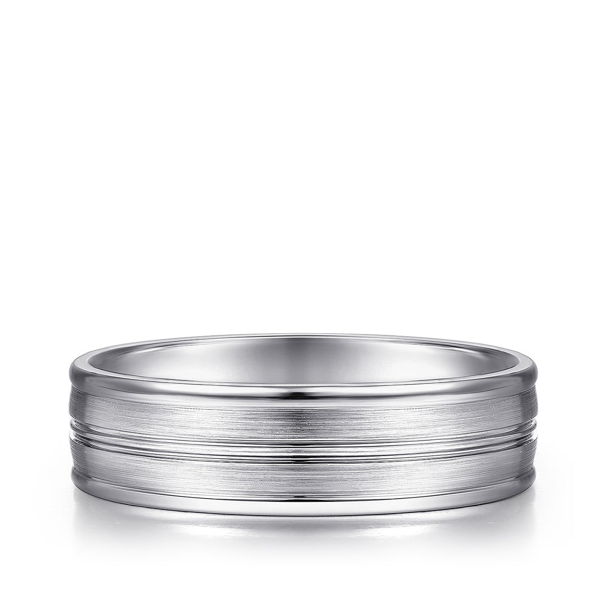 Gabriel & Co. Weston Men's 6mm Satin Finish Raised Edge Wedding Ring in 14K White Gold