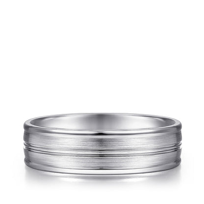 Gabriel & Co. Weston Men's 6mm Satin Finish Raised Edge Wedding Ring in 14K White Gold