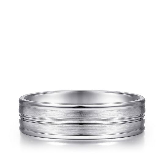 Gabriel & Co. Weston Men's 6mm Satin Finish Raised Edge Wedding Ring in 14K White Gold