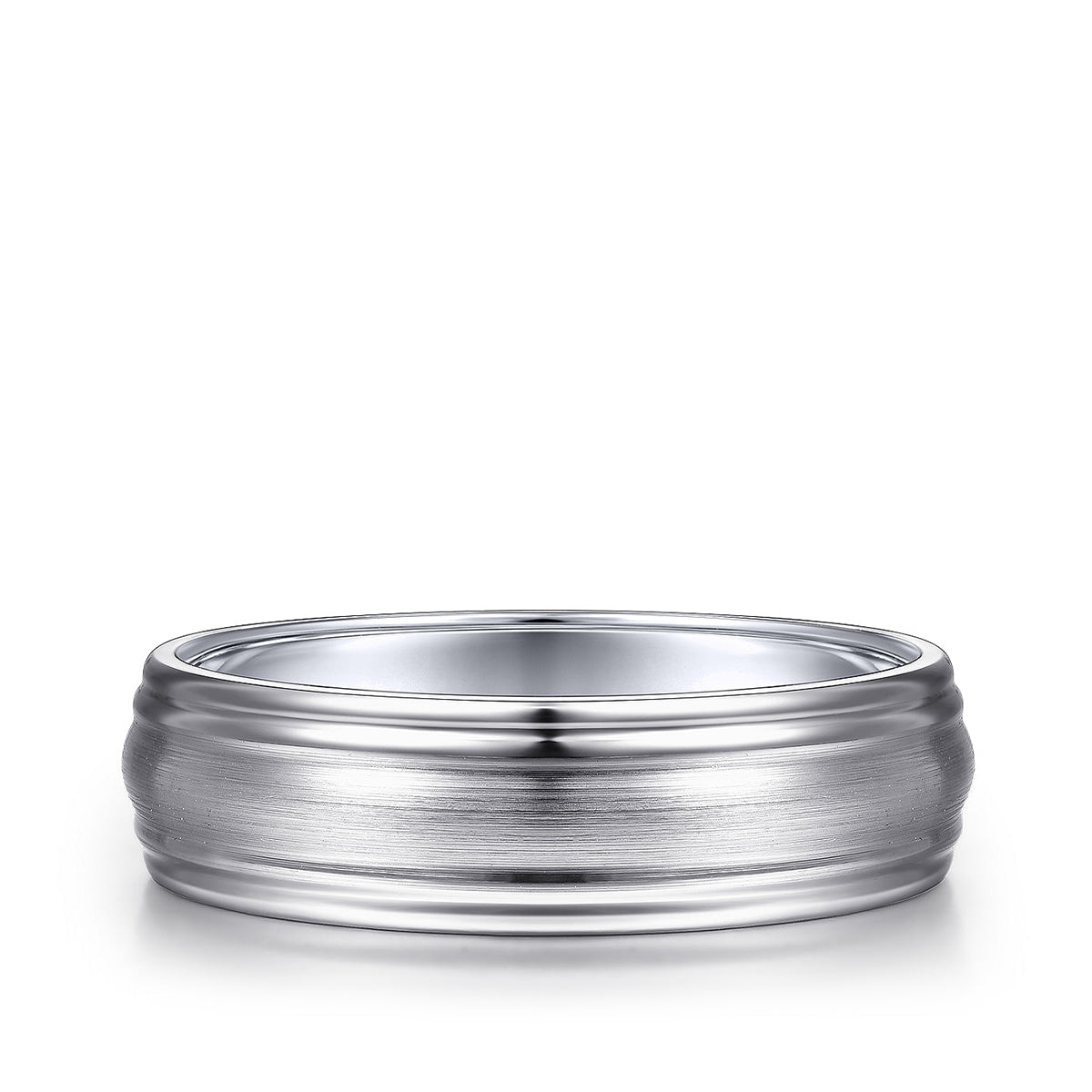 Gabriel & Co. Declan Men's 6mm Satin Finish Raised Center Wedding Ring in 14K White Gold