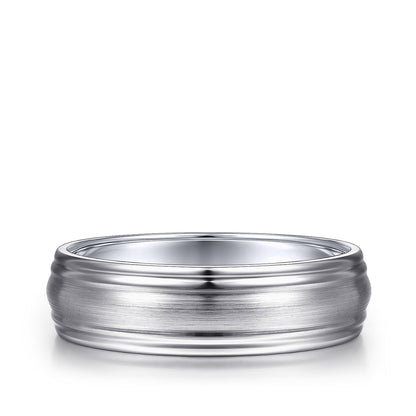 Gabriel & Co. Declan Men's 6mm Satin Finish Raised Center Wedding Ring in 14K White Gold