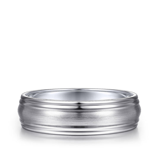 Gabriel & Co. Declan Men's 6mm Satin Finish Raised Center Wedding Ring in 14K White Gold