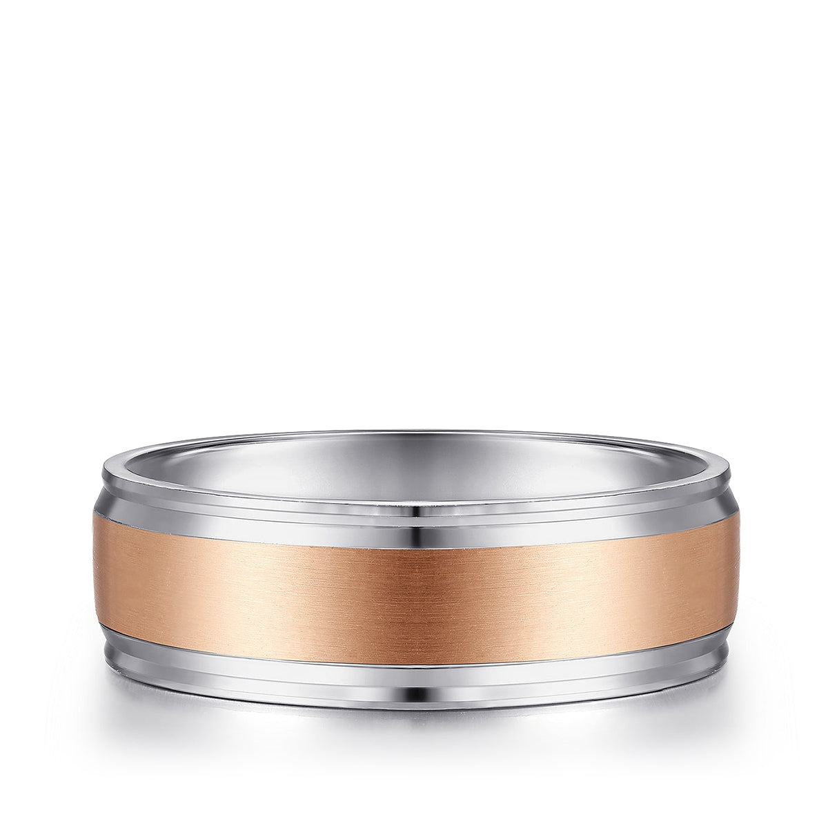 Gabriel & Co. Gabriel Men's 7mm Satin Finish Polished Edge Wedding Ring in 14K Pink & White