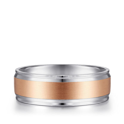 Gabriel & Co. Gabriel Men's 7mm Satin Finish Polished Edge Wedding Ring in 14K Pink & White