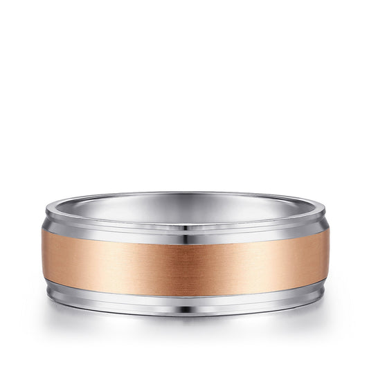 Gabriel & Co. Gabriel Men's 7mm Satin Finish Polished Edge Wedding Ring in 14K Pink & White